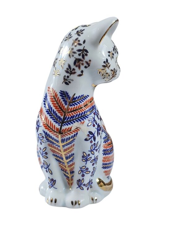 Vintage Cat Figurine Japanese Imari Neko Floral Hand painted Porcelain gold foil - Picture 2 of 9